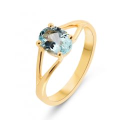 Bague Or Jaune Aigue Marine 8x6mm