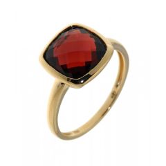 Bague Or Jaune Grenat Coussin 10mm
