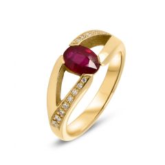 Bague Or Jaune Rubis Ovale 7x5mm et Diamant