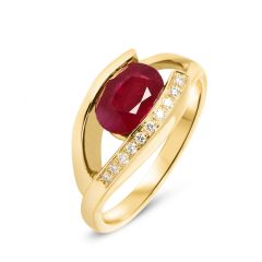 Bague Or Jaune Rubis Ovale 8x6mm et Diamant