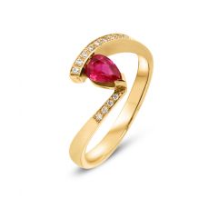 Bague Or Jaune Rubis Poire et Diamant