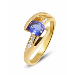 Bague Or Jaune Tanzanite Ovale 7x5mm et Diamants