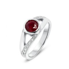 Bague Rubis Rond Diamant Or Blanc