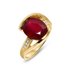 Bague Rubis Traité Ovale 11x9mm en Or Jaune et Diamants