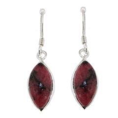 Boucles d'oreilles Argent 925 et Rhodonite Navette 14x7mm