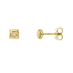 Boucles d'oreilles Carrées Or Jaune Diamant 0.09ct