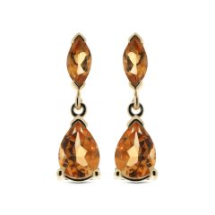 Boucles d'oreilles Citrine Poire et Marquise en Or Jaune 375