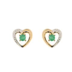 Boucles d'oreilles Coeur Or 2 tons Emeraude 2.5mm