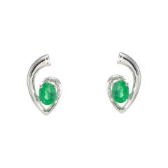 Boucles d'oreilles Emeraude 4x3mm Or Blanc