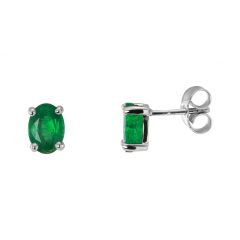 Boucles d'oreilles Emeraude Ovale 7x5mm Or Blanc