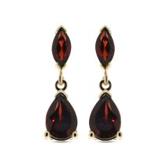 Boucles d'oreilles Grenat Poire et Marquise en Or Jaune 375