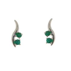 Boucles d'oreilles Or Blanc 2Emeraudes