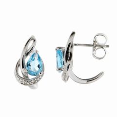 Boucles d'oreilles Or Blanc 375 Topaze Poire et Diamant