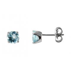 Boucles d'oreilles Or Blanc 750 Aigues marines Rondes 6mm
