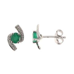 Boucles d'oreilles Or Blanc 750 Emeraude et Diamant