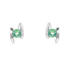 Boucles d'oreilles Or Blanc Emeraude 3mm