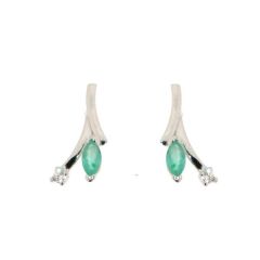 Boucles d'oreilles Or Blanc Emeraude Navette et Oxyde