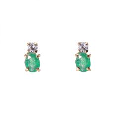Boucles d'oreilles Or Emeraude 4x3mm et oxyde de zirconium