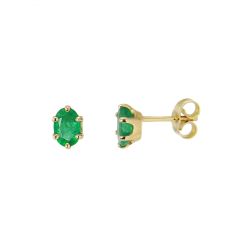 Boucles d'oreilles Or Jaune 750 Emeraudes ovales 6x4mm