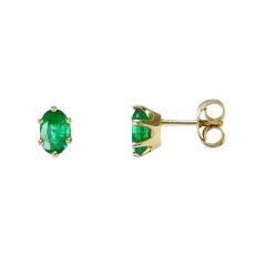 Boucles d'oreilles Or Jaune Emeraude Ovale 6x4mm