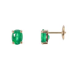Boucles d'oreilles Or Jaune Emeraude Ovale 7x5mm