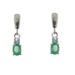 Boucles d'oreilles pendante Or Blanc Emeraude et Oxyde