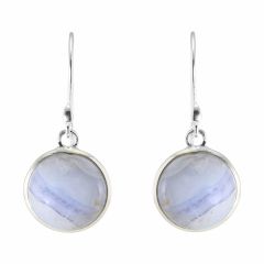 Boucles d'oreilles Pendantes Argent 925 Calcédoine Bleue Ronde 12mm