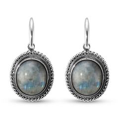 Boucles d'oreilles Pendantes Argent 925 Labradorite Ovale 14x12mm