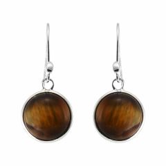 Boucles d'oreilles Pendantes Argent 925 Oeil de Tigre Rond 12mm
