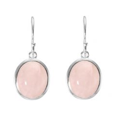 Boucles d'oreilles Pendantes Argent 925 Quartz Rose Ovale 12x10mm