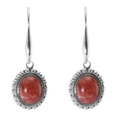Boucles d'oreilles Pendantes Argent 925 Rhodonite Ovale 12x10mm