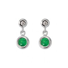 Boucles d'oreilles pendantes Emeraude et Diamant