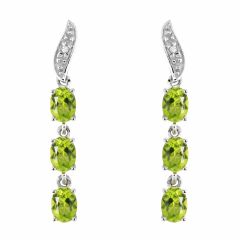 Boucles d'oreilles Pendantes Or Blanc 375 Péridot  et Diamant