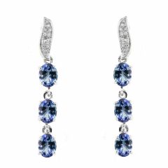 Boucles d'oreilles Pendantes Or Blanc 375 Tanzanite et Diamant