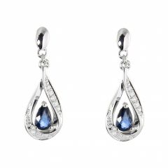 Boucles d'oreilles Pendantes Or Blanc 750 Saphir poire de 5x3mm et Diamants