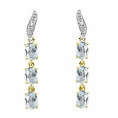 Boucles d'oreilles Pendantes Or Jaune 375 Aigue Marine et Diamant