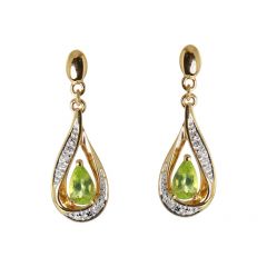 Boucles d'oreilles Pendantes Or Jaune 375 Péridot poire de 5x3mm et Diamants