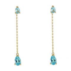 Boucles d'oreilles Pendantes Or Jaune 375 Topaze bleue traitée taille poire