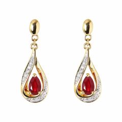 Boucles d'oreilles Pendantes Or Jaune 750 Rubis poire de 5x3mm et Diamants