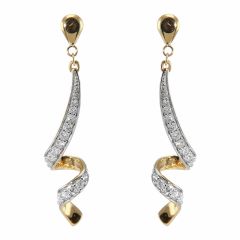 Boucles d'oreilles pendantes Or Jaune 750 tourbillon et diamants