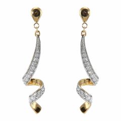 Boucles d'oreilles pendantes Or Jaune 750 tourbillon et diamants