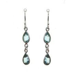 Boucles d'oreilles Pendantes Topaze Bleue Traitée Poire