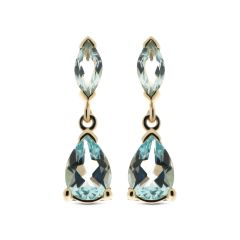 Boucles d'oreilles Topaze bleue traitée Poire et Marquise en Or Jaune 375
