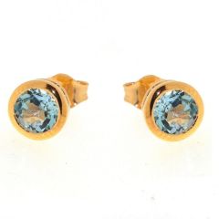 Boucles d'oreilles Vermeil Topaze bleue traitée Ronde 6mm