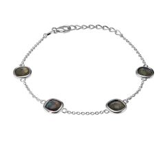 Bracelet Argent 925 Rhodié Labradorite Coussin