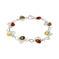 Bracelet Argent Coeur et Ambre Multicolore 11mm x 19.5cm