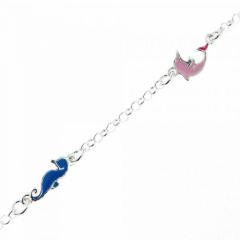 Bracelet Argent Enfant Emaillé Ancre Dauphin Hippocampe