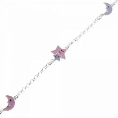 Bracelet Argent Enfant Emaillé Lune et Etoiles