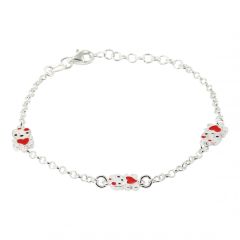 Bracelet Enfant Argent Chat et Coeur Emaillés