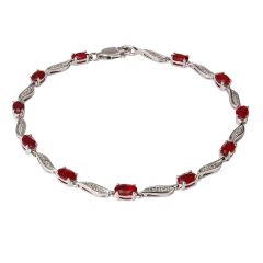 Bracelet Or Blanc 750 Rubis Ovales et Diamant